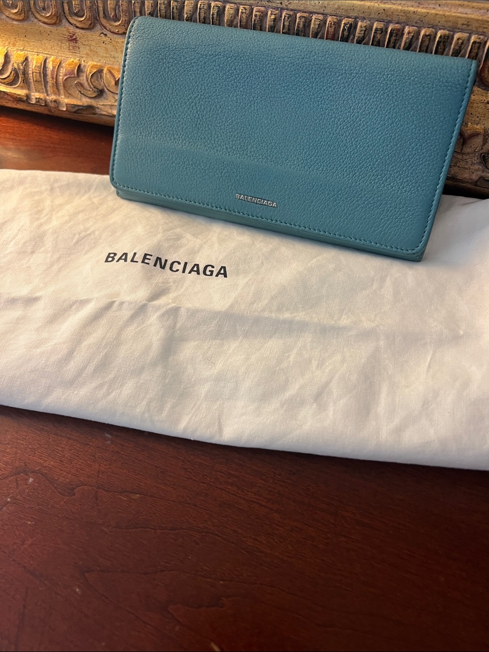 Balenciaga Turquoise Pebbled Leather Continental Wallet